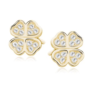 Cercei argint placati cu aur galben trifoi cu patru foi cu pietre DiAmanti Z1074E_G-DIA (Argint 925‰ 1 g.)